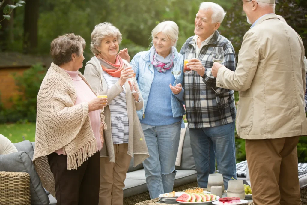 A group of happy seniors enjoying companionship, highlighting the social support offered through in-home care in Washington County, Maryland.