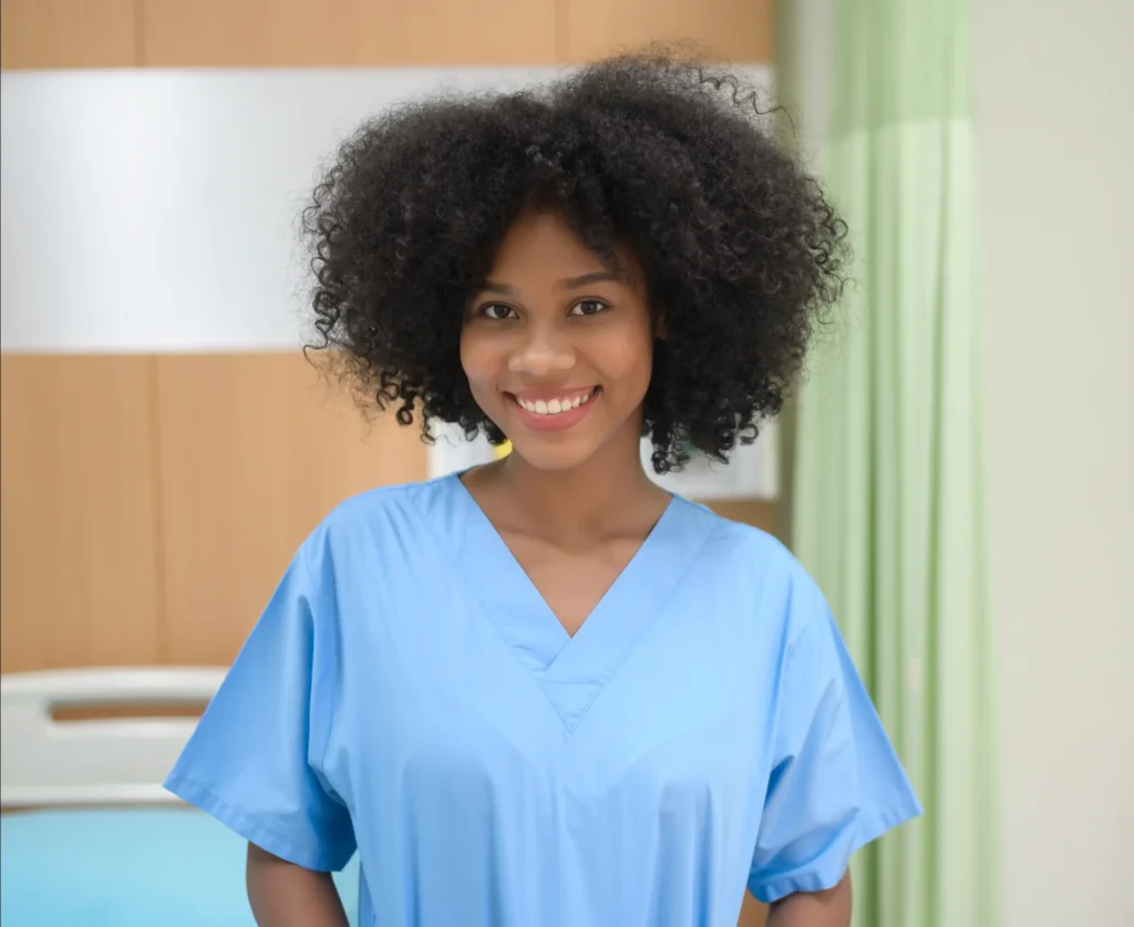 Confident and smiling nurse seeking fulfilling in-home care career opportunities in Carroll County, Maryland.