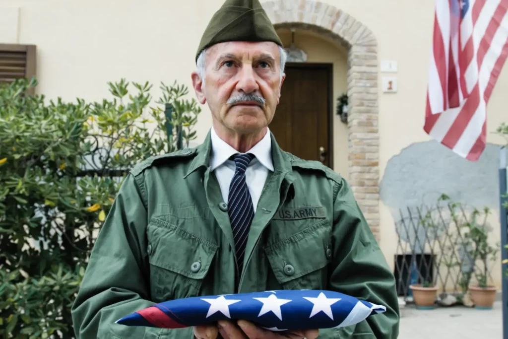 Honoring a World War II veteran with the American flag, representing our compassionate in-home care support in Frederick County, Maryland.